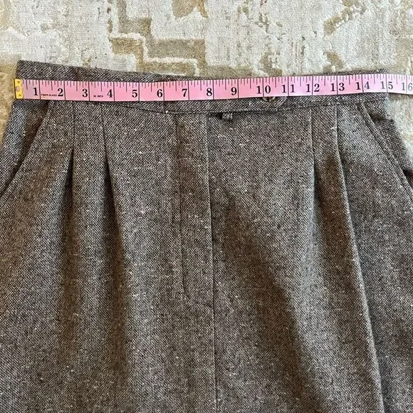 Vintage 60's 70's tweed brown A line wool midi skirt career chic sophisticated